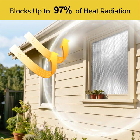 Premium Reflective Window Film Roll 48 By 10 Feet Aluminum Foil Thermal Insulation demonstrating heat radiation blocking effectiveness.