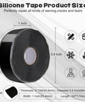 DIY Friendly Self Fusing Silicone Tape Rescue Tape Amalgamating Tape For Plumbing And Sealing Pipes Hose Repair And Electrical Cables One Inch By Thirty Three Feet Black, product shown in front view with size details.