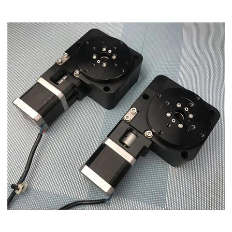 Two motorized rotary positioning stages with precision electric drive and 360-degree turntable R axis 42 stepper motor for optical alignment.