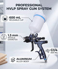 Top Shelf Hvlp Spray Setup With 1.3Mm Nozzle And Six Hundred Ml Reusable Paint Cup Geared Toward Auto Bodywork And Furniture Makeovers. Compact aluminum spray gun with 600ml cup.