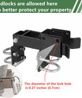 Tough As Nails Double Gate Latch Fits 1-1/4 Inch Chain Link Posts With Heavy Duty Strong Arm And Lock Down Padlock Holes Ready For Ranch Farm Or Backyard Gates In Matte Black with visible padlock hole and hardware.