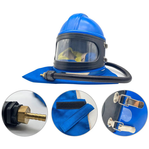 Sandblasting Hood And Helmet With Safe Air Feed Shoulder Protection For Sandblasters Durable ABS Mask With Double Lens