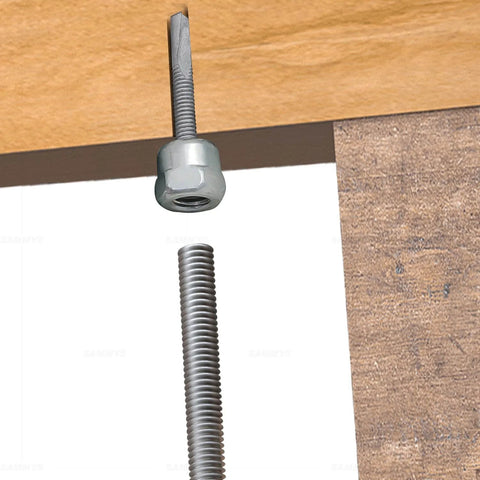 Heavy Duty Vertical Threaded Rod Anchor For Steel, 5/16-18 X 1-1/4 Inch Screw Length, Electro Zinc Coated, image of installation