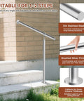 Rock Solid Stainless Steel Handrail For Outdoor Steps Featuring Adjustable Angles And Heavy Duty Build Delivering No Sweat Installation And Built Tough Security For Porches And Driveways mounted on 1-2 steps at an angle.