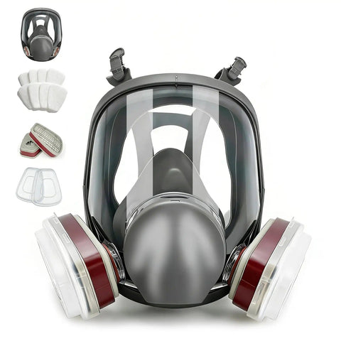 Front view of Dope Pro Grade Full Face Respirator Mask With Replaceable Filters For Painting, Spraying, Woodworking And Other Work.