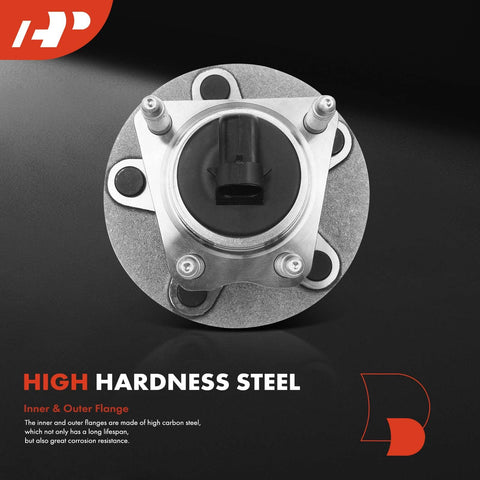 Front view of Rear Wheel Bearing And Hub Assembly With ABS For Chevy Cobalt 2009 2010 HHR 2008 2009 Malibu 2004 2012 Pontiac G6 2005 2010 Saturn Aura 2007 2009 Four Wheel ABS And 5 Lug Compatible Designed For High Load Capacity And Smooth Quiet Operation On Everyday, highlighting high hardness steel.