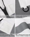 White High Visibility Safety Vest With Five Handy Pockets And Hella Bright Two Inch Reflective Strips Ultra Light Breathable Build Designed For Crew Leaders And Daily Site Rounds Large showing smooth zipper, D-ring, and PVC card holder.