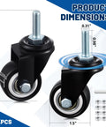 12 Pack 1.5 Inch Swivel Caster Wheels PU Pro Grade Threaded Stem 360 Degree Spin Heavy Duty 330 Lb Load Limit For Hand Carts dimensions shown