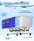 15 Litre Ultrasonic Cleaner With Heater And Timer 40KHz Heavy Duty Stainless Steel Cleaning Machine controls and features.