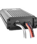 Rear view of Beefy 600W RMS Two Channel Marine Amplifier With 1200W Peak Bridgeable Micro Class D IPX67 Waterproof showing wiring