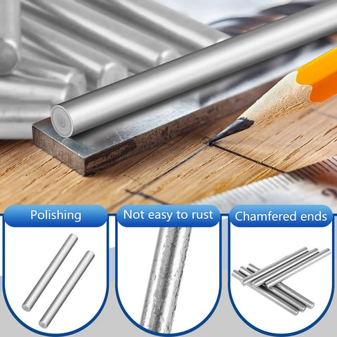 Top Shelf 6 Pack 3/8 X 4 Inch Stainless Steel Dowel Pins Heavy Duty Bunk Bed Replacement Hardware on wood with pencil.