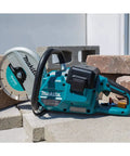 Straight Up Beast Mode 9 Inch Cordless Power Cutter With Brushless Motor on concrete blocks, ideal for renovation and demolition.