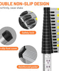Fifteen And A Half Feet Telescoping Aluminum Ladder Do It All Multi Purpose Extendable Ladder with non-slip feet and safety lock detail