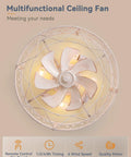 20Inch Caged Low Profile Ceiling Fan With Integrated Light And Remote Control In Refined White Gold Finish with soft light and fan blades