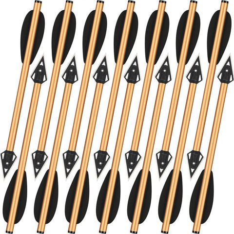 Aluminum Crossbow Bolts For Pistol Crossbows 6.3 Inch Shafts With Sharp Broadhead Tips, gold finish arrows in 6 pack