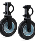 Straight Up Solid Gate Roller Wheels To Take The Drag Out Of Metal Tube Fences Smooth Six Inch Black Anti Sag Tracks - Close-up view of two heavy-duty roller wheels.