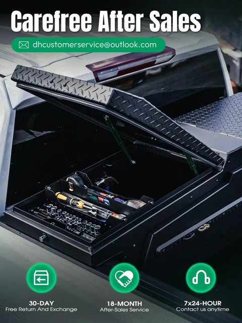 Heavy Duty 10 Inch Gas Struts 60 Lb Force 2 Pack Universal Truck Toolbox Lift Supports with open toolbox showing tools.