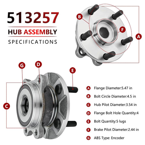 Diagram showing specifications of Pair Front Wheel Bearing And Hub Assembly Fits 2017 2018 Toyota Corolla iM, 2006 2012 RAV4.