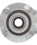 Pair Front Left And Right Wheel Bearing And Hub Assemblies For Subaru Ascent Forester Impreza Legacy Outback Tribeca Crosstrek WRX And WRX STI With Durable Steel Construction And Precise Machining For Easy Fit And Long Lasting Rock Solid Performance, viewed from above showcasing circular structure.