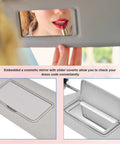 Driver Side Sun Visor With Light For Nissan Altima 2013 2018 Gray Left Replacement showing embedded cosmetic mirror in use
