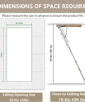 Heavy Duty 10 Ft Aluminum Attic Ladder Pull Down System For 54 By 25 Inch Opening Drop Down Hidden Attic Stairs With 350 Pound Load Fits 7 Foot 8 Inch To 10 Foot 3 Inch Ceilings Durable Pine Side Panels dimensions diagram for 22.5x54 opening and 7ft 8in-10ft 3in ceiling