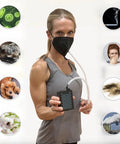 Woman using Fresh Air System For Any Mask Reusable Respirator With 4 Speed Fan Delivers Filtered Air For Dust Work Painting Welding