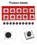 Rock Solid 14Mm Carbide Cutter Inserts 10 Pack Square 4 Sided Rotatable Blades For Woodworking Spiral Planer Head With M6 Screws in red case.
