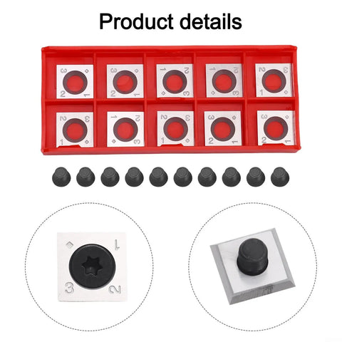 Rock Solid 14Mm Carbide Cutter Inserts 10 Pack Square 4 Sided Rotatable Blades For Woodworking Spiral Planer Head With M6 Screws in red case.