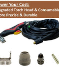 Upgraded torch head with consumables for 55A Pilot Arc Plasma Cutter With Rust Removal Mode And Non-Touch Torch Ignition