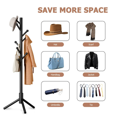 Dope Freestanding Coat Rack With Eight Sturdy Hooks, Three Adjustable Heights, Ideal For Entryway with accessories displayed