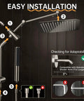 Easy installation guide for 12 Inch Dual Rain Shower Head Combo With 5 Settings High Pressure Handheld Matte Black Rainfall Shower Head