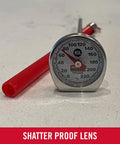 Pocket Size Instant Read Thermometer For Meat And Food, Red, Dishwasher Safe, Shatter-proof lens, Close-up view