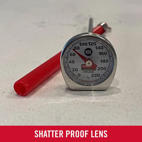 Pocket Size Instant Read Thermometer For Meat And Food, Red, Dishwasher Safe, Shatter-proof lens, Close-up view