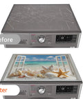Washer And Dryer Top Protector Mat With Anti Slip, Absorbent Dust Cover Pad showing before and after application on appliance
