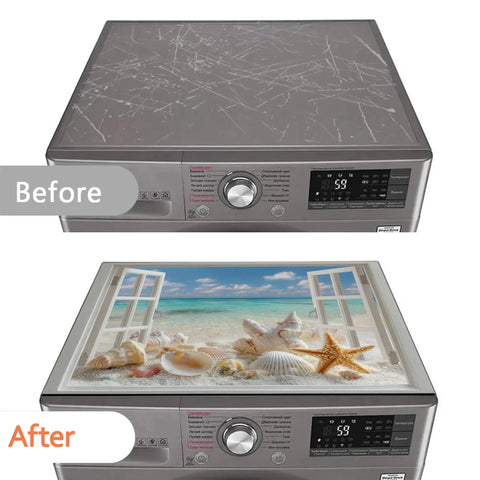 Washer And Dryer Top Protector Mat With Anti Slip, Absorbent Dust Cover Pad showing before and after application on appliance