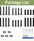 Package contents of Real Deal Tv Stand Leg Hardware Kit includes machine bolts, flat washers, and installation instructions.