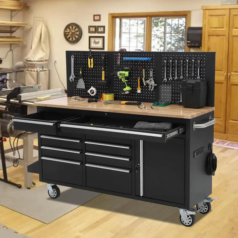 61 Inch Mobile Tool Chest With Nine Drawers Rolling Cabinet On Heavy Duty Wheels Locking System And Drawer Liners