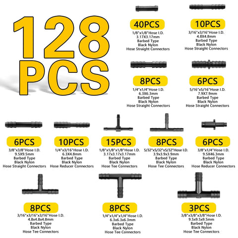 Upgrade Your Ride With This Awesome 6.6 Ft Silicone Vacuum Hose Kit Featuring 12 Sizes And 128 Connectors For Engine Tuning High Heat Resistance Up To 130 PSI Plus Kink Proof Performance That Keeps Your Lines Strong. 128 black nylon hose connectors set