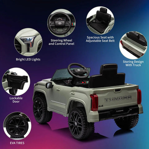 12V Licensed Toyota Tundra Ride On Truck For Kids With Remote Control Battery Powered Toy Car Realistic Off Road Look Safe Parental Control Durable Outdoor Kids Vehicle For Boys And Girls, rear view with EVA tires