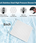 8-inch stainless steel high pressure shower head components and design features