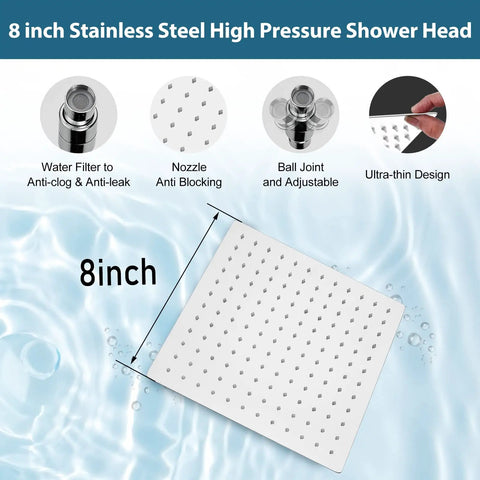 8-inch stainless steel high pressure shower head components and design features