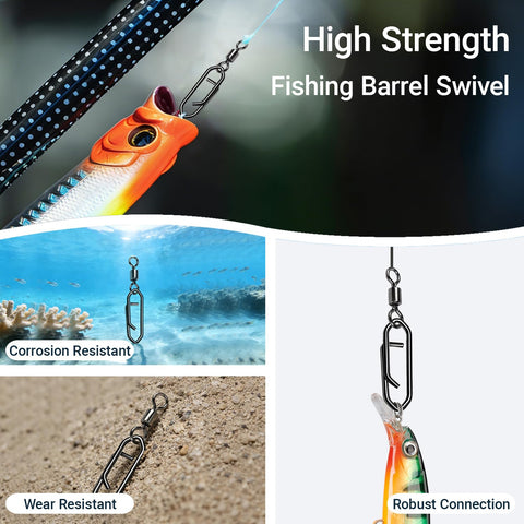 High Strength Saltwater Barrel Swivels And Snap Clips Set Stainless Steel Line Connectors for fishing gear in use