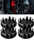 4 Pcs Black Wheel Center Hub Caps Snap In Cover Universal Fit Heavy Duty Abs Build Tough As Nails Street Ready Auto Shield displayed with vehicle wheel.