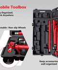 Built Like A Tank Professional Grade 10 Ton Porta Power Hydraulic Jack Kit With Heavy Duty Pump And 13 Piece Attachment Set For Auto Body Frame Straightening And Garage Work That Gets Done Right Without Breaking A Sweat in a mobile toolbox with non-slip wheels.