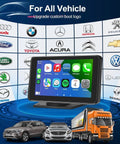 Wireless CarPlay Screen With Fast Auto Connect 7 Inch Portable Android Auto Display for vehicles with brand logos and cars