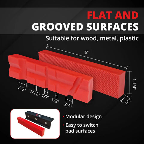 Heavy Duty 6 Inch Vise Jaw Pads With Magnetic Z Holder Anti Slip Soft Jaws dual pair for flat and grooved surfaces.