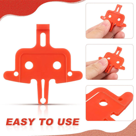 4 Pack Bicycle Disc Brake Spacers shown in orange plastic, lightweight pad spacers for hydraulic disc brakes, close-up detail.