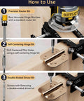 Instructions for using Door Hinge Jig Tool For Router Adjustable Aluminum Mortise Jig Fits Door Hinges From 2.5 To 5 Inches DIY Friendly.