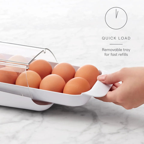 Rolling Egg Holder Organizer For Fridge, BPA-Free Stackable Dispenser With Removable Tray, Holds 12-14 Eggs, See-Through Top For Easy One-At-A-Time Dispense And Quick Refills