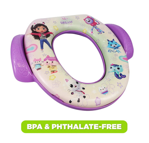 Toddler Approved Soft Potty Seat Featuring Gotta Love Gabby Dollhouse Artwork With Solid Grip Handles For Total Breeze Potty Training Fits Like A Glove On Round Or Elongated Toilets Easy Peasy Parts For Quick Clean